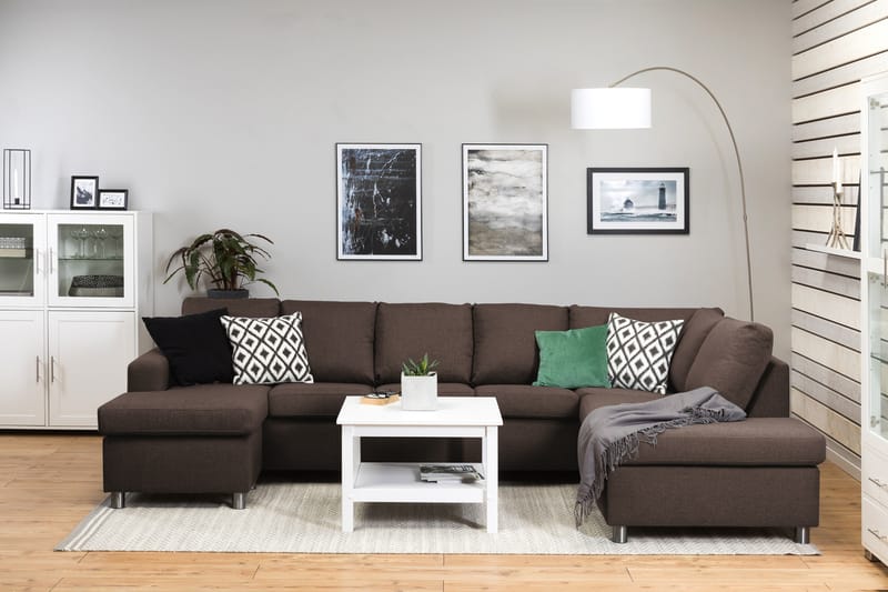Crazy 5-seters Høyrevendt U-formet X-Large Sofa med Divan og Sjeselong i Stoff - Brun - Møbler - Sofaer - U-sofa