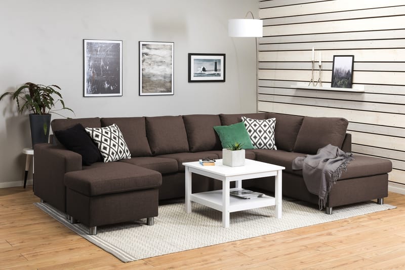 Crazy 5-seters Høyrevendt U-formet X-Large Sofa med Divan og Sjeselong i Stoff - Brun - Møbler - Sofaer - U-sofa