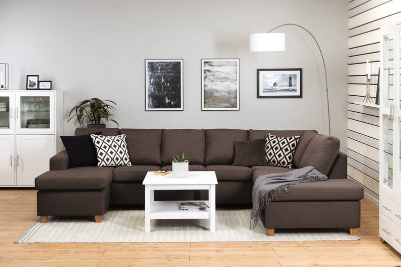 Crazy 5-seters Høyrevendt U-formet X-Large Sofa med Divan og Sjeselong i Stoff - Brun - Møbler - Sofaer - Skinnsofaer