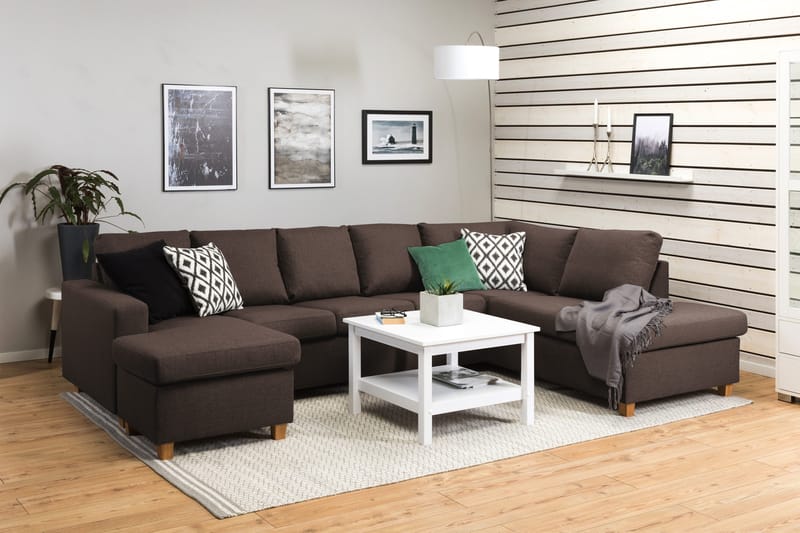 Crazy 5-seters Høyrevendt U-formet X-Large Sofa med Divan og Sjeselong i Stoff - Brun - Møbler - Sofaer - U-sofa