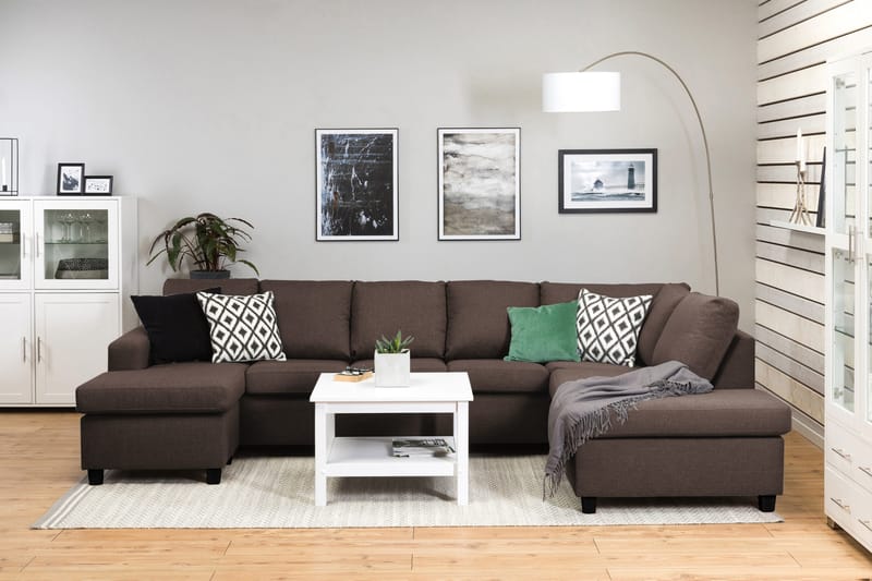 Crazy 5-seters Høyrevendt U-formet X-Large Sofa med Divan og Sjeselong i Stoff - Brun - Møbler - Sofaer - U-sofa