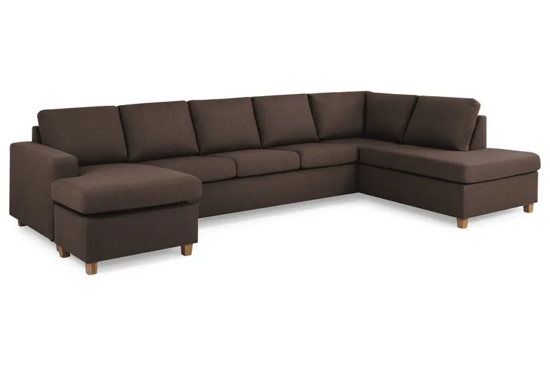 Crazy 5-seters Høyrevendt U-formet X-Large Sofa med Divan og Sjeselong i Stoff - Brun - Møbler - Sofaer - U-sofa