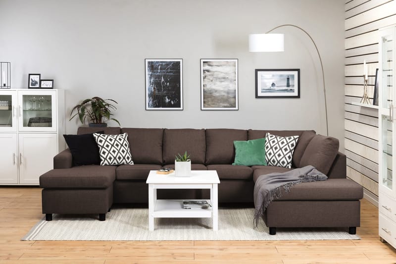 Crazy 5-seters Høyrevendt U-formet X-Large Sofa med Divan og Sjeselong i Stoff - Brun - Møbler - Sofaer - U-sofa