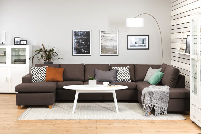 Crazy 5-seters Høyrevendt U-formet X-Large Sofa med Divan og Sjeselong i Stoff - Brun - Møbler - Sofaer - U-sofa