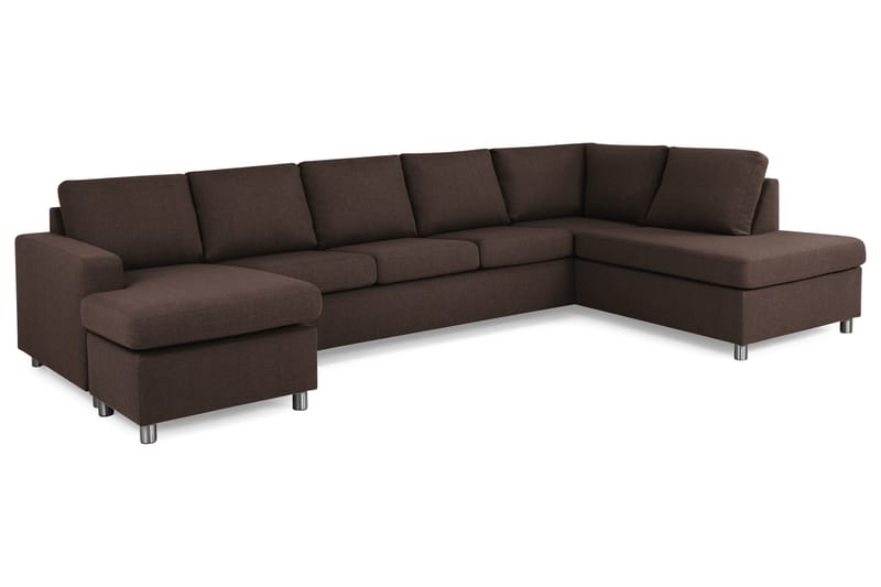 Crazy 5-seters Høyrevendt U-formet X-Large Sofa med Divan og Sjeselong i Stoff - Brun - Møbler - Sofaer - U-sofa