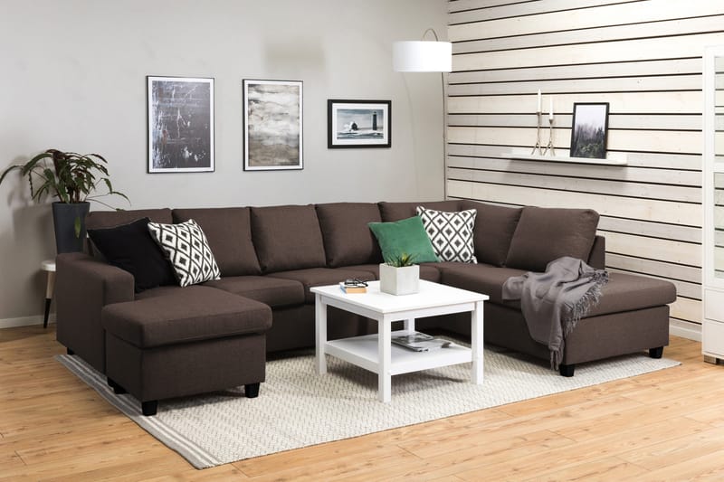 Crazy 5-seters Høyrevendt U-formet X-Large Sofa med Divan og Sjeselong i Stoff - Brun - Møbler - Sofaer - U-sofa