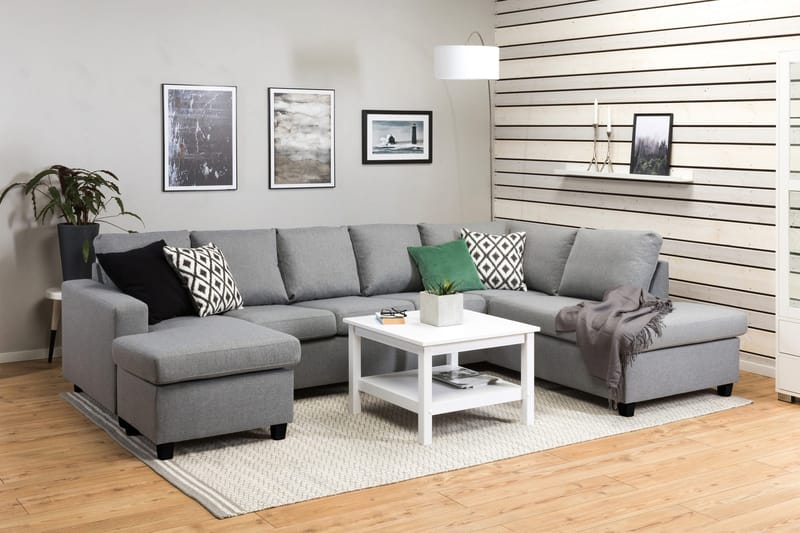 Crazy 5-seters Høyrevendt U-formet X-Large Sofa med Divan og Sjeselong i Stoff - Grå - Møbler - Sofaer - U-sofa