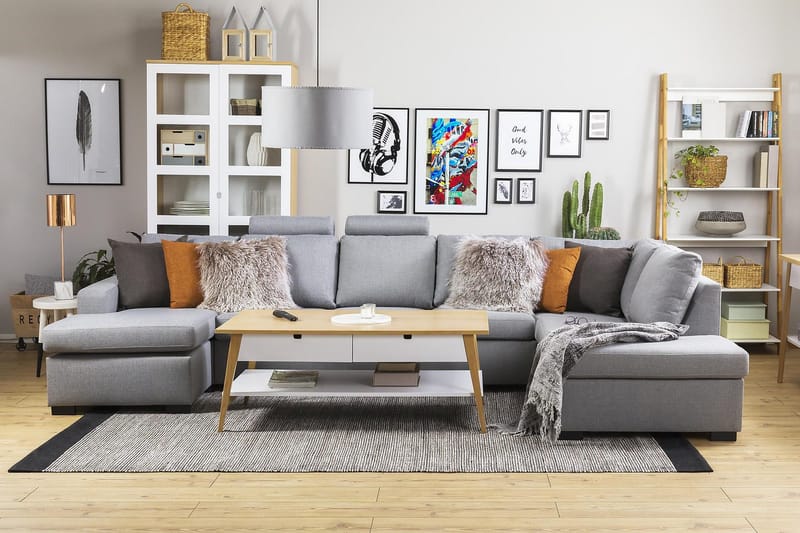 Crazy 5-seters Høyrevendt U-formet X-Large Sofa med Divan og Sjeselong i Stoff - Grå - Møbler - Sofaer - U-sofa
