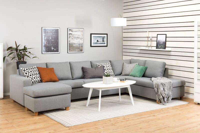 Crazy 5-seters Høyrevendt U-formet X-Large Sofa med Divan og Sjeselong i Stoff - Grå - Møbler - Sofaer - U-sofa