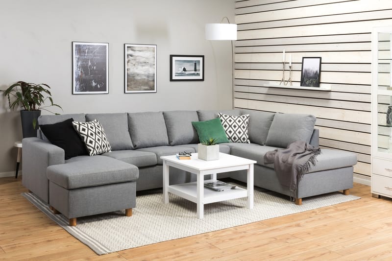 Crazy 5-seters Høyrevendt U-formet X-Large Sofa med Divan og Sjeselong i Stoff - Grå - Møbler - Sofaer - U-sofa