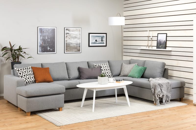 Crazy 5-seters Høyrevendt U-formet X-Large Sofa med Divan og Sjeselong i Stoff - Grå - Møbler - Sofaer - U-sofa