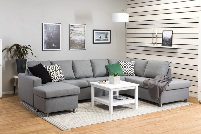 Crazy 5-seters Høyrevendt U-formet X-Large Sofa med Divan og Sjeselong i Stoff - Grå - Møbler - Sofaer - U-sofa