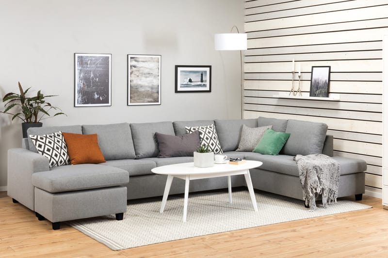 Crazy 5-seters Høyrevendt U-formet X-Large Sofa med Divan og Sjeselong i Stoff - Grå - Møbler - Sofaer - U-sofa