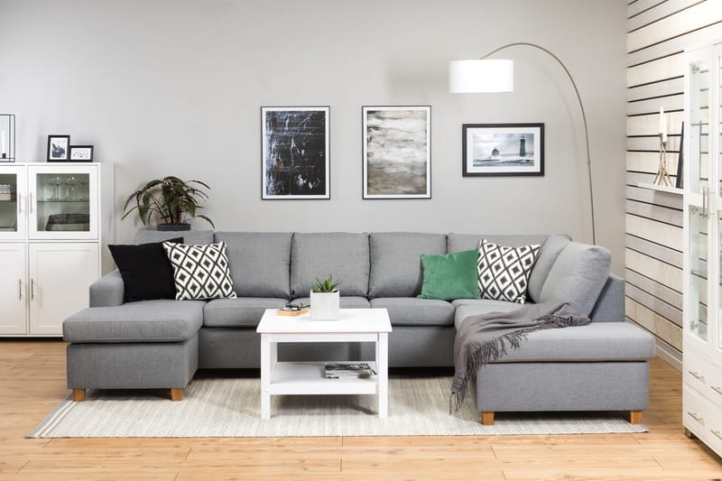 Crazy 5-seters Høyrevendt U-formet X-Large Sofa med Divan og Sjeselong i Stoff - Grå - Møbler - Sofaer - U-sofa