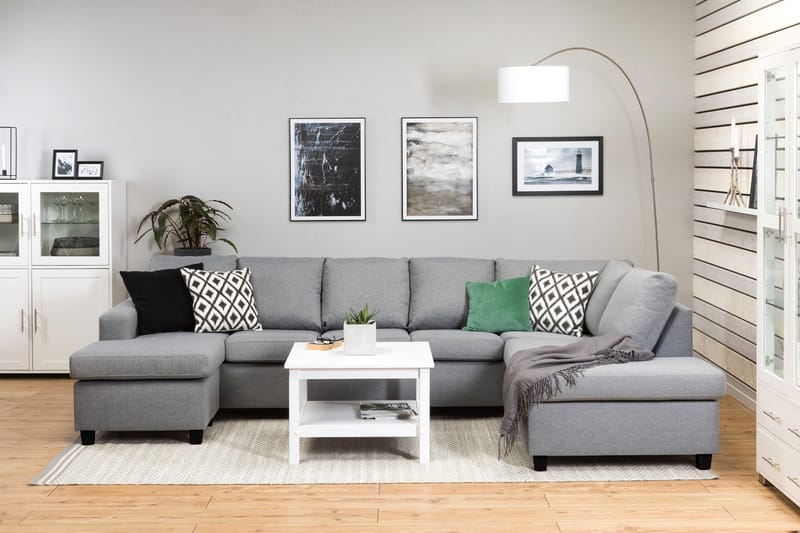 Crazy 5-seters Høyrevendt U-formet X-Large Sofa med Divan og Sjeselong i Stoff - Grå - Møbler - Sofaer - U-sofa