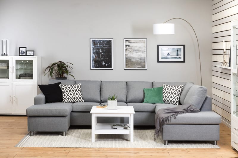 Crazy 5-seters Høyrevendt U-formet X-Large Sofa med Divan og Sjeselong i Stoff - Grå - Møbler - Sofaer - U-sofa