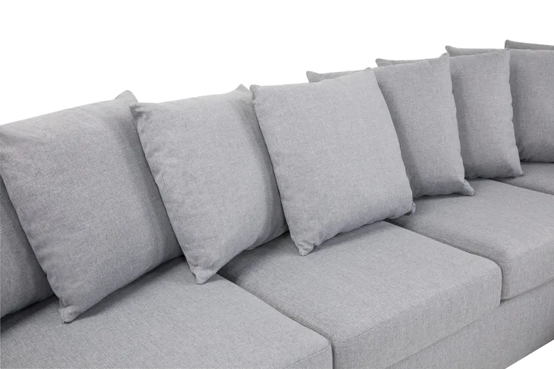 Crazy 5-seters Høyrevendt U-formet X-Large Sofa med Divan og Sjeselong i Stoff inkl. Pynteputer - Grå - Møbler - Sofaer - U-sofa