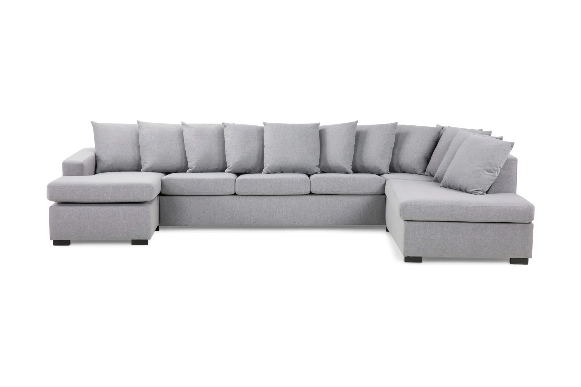 Crazy 5-seters Høyrevendt U-formet X-Large Sofa med Divan og Sjeselong i Stoff inkl. Pynteputer - Grå