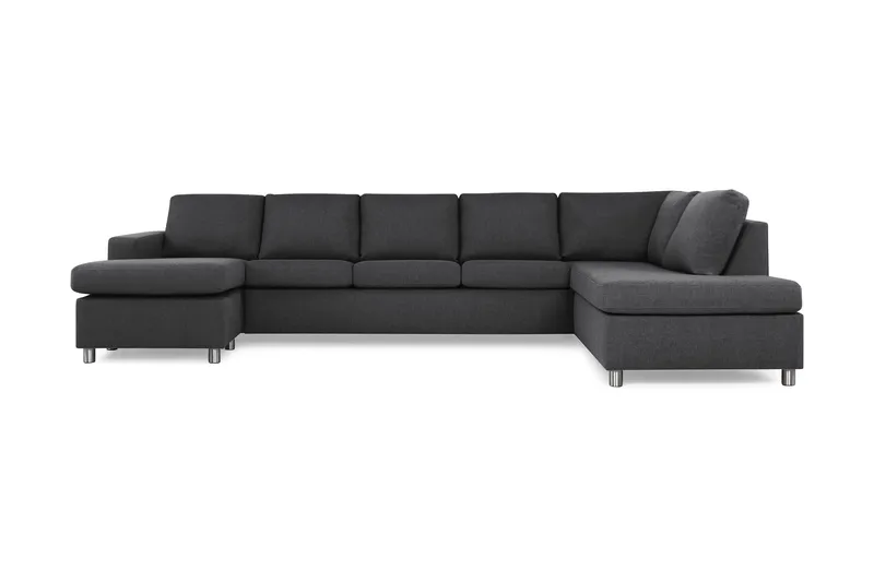 Crazy 5-seters Høyrevendt U-formet X-Large Sofa med Divan og Sjeselong i Stoff, Mørk grå