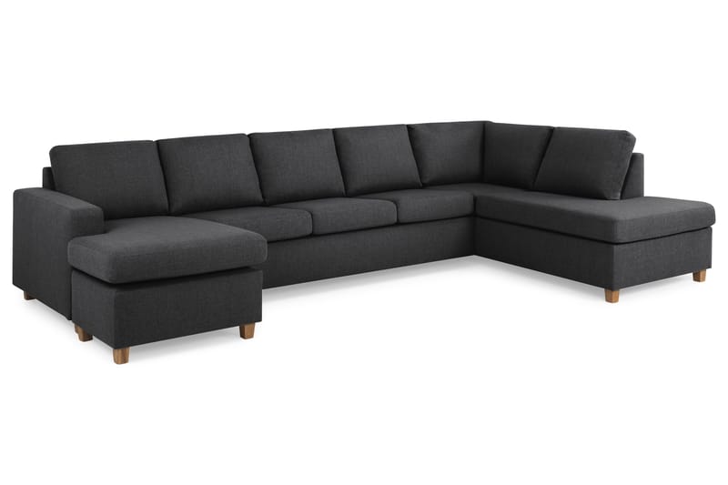 Crazy 5-seters Høyrevendt U-formet X-Large Sofa med Divan og Sjeselong i Stoff - Mørk grå - Møbler - Sofaer - U-sofa