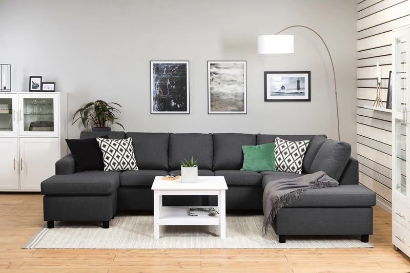 Crazy 5-seters Høyrevendt U-formet X-Large Sofa med Divan og Sjeselong i Stoff - Mørk grå - Møbler - Sofaer - U-sofa