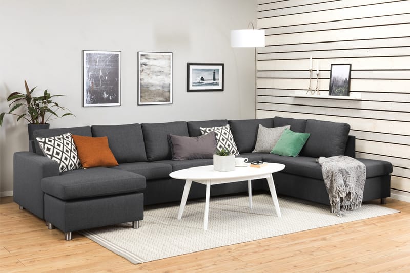 Crazy 5-seters Høyrevendt U-formet X-Large Sofa med Divan og Sjeselong i Stoff - Mørk grå - Møbler - Sofaer - U-sofa
