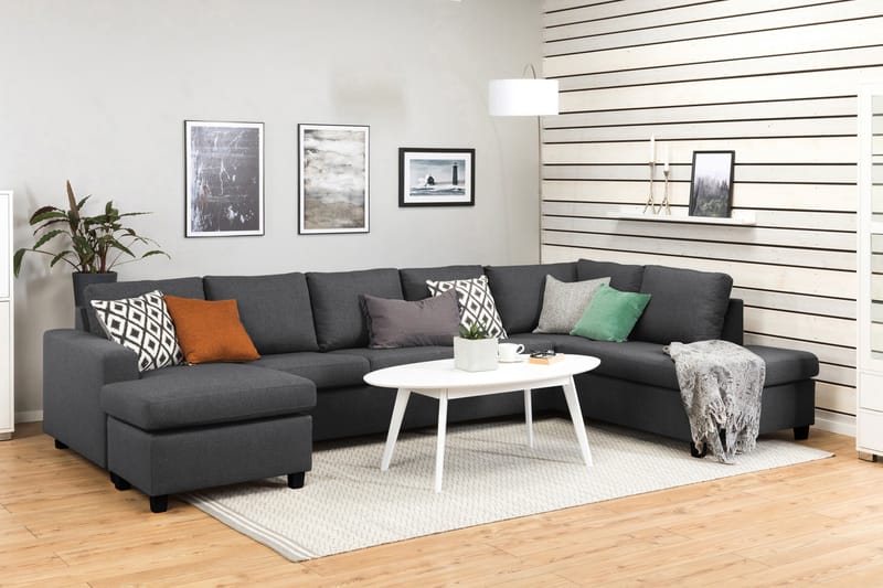 Crazy 5-seters Høyrevendt U-formet X-Large Sofa med Divan og Sjeselong i Stoff - Mørk grå - Møbler - Sofaer - U-sofa