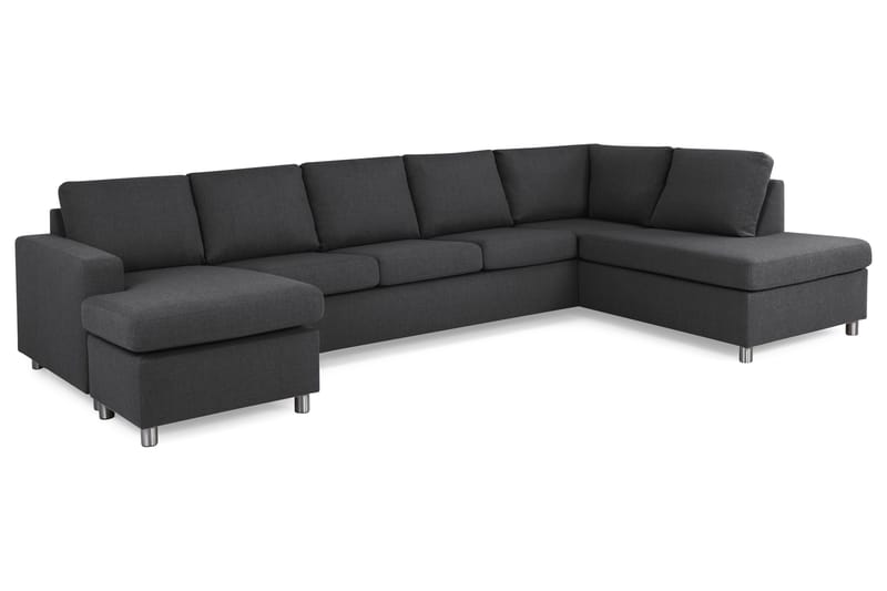 Crazy 5-seters Høyrevendt U-formet X-Large Sofa med Divan og Sjeselong i Stoff - Mørk grå - Møbler - Sofaer - U-sofa