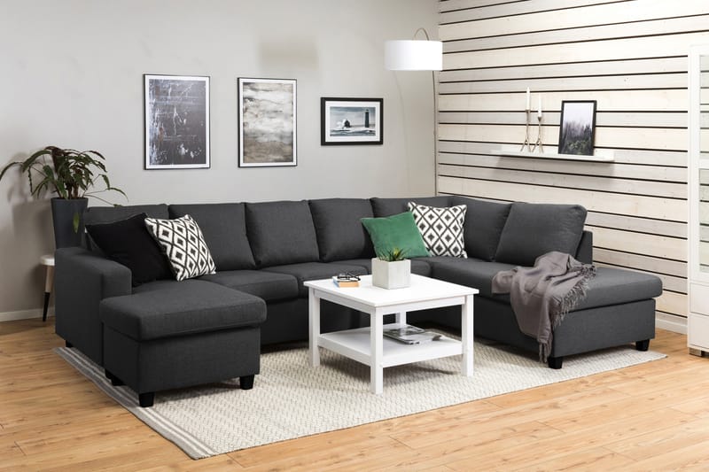 Crazy 5-seters Høyrevendt U-formet X-Large Sofa med Divan og Sjeselong i Stoff - Mørk grå - Møbler - Sofaer - U-sofa
