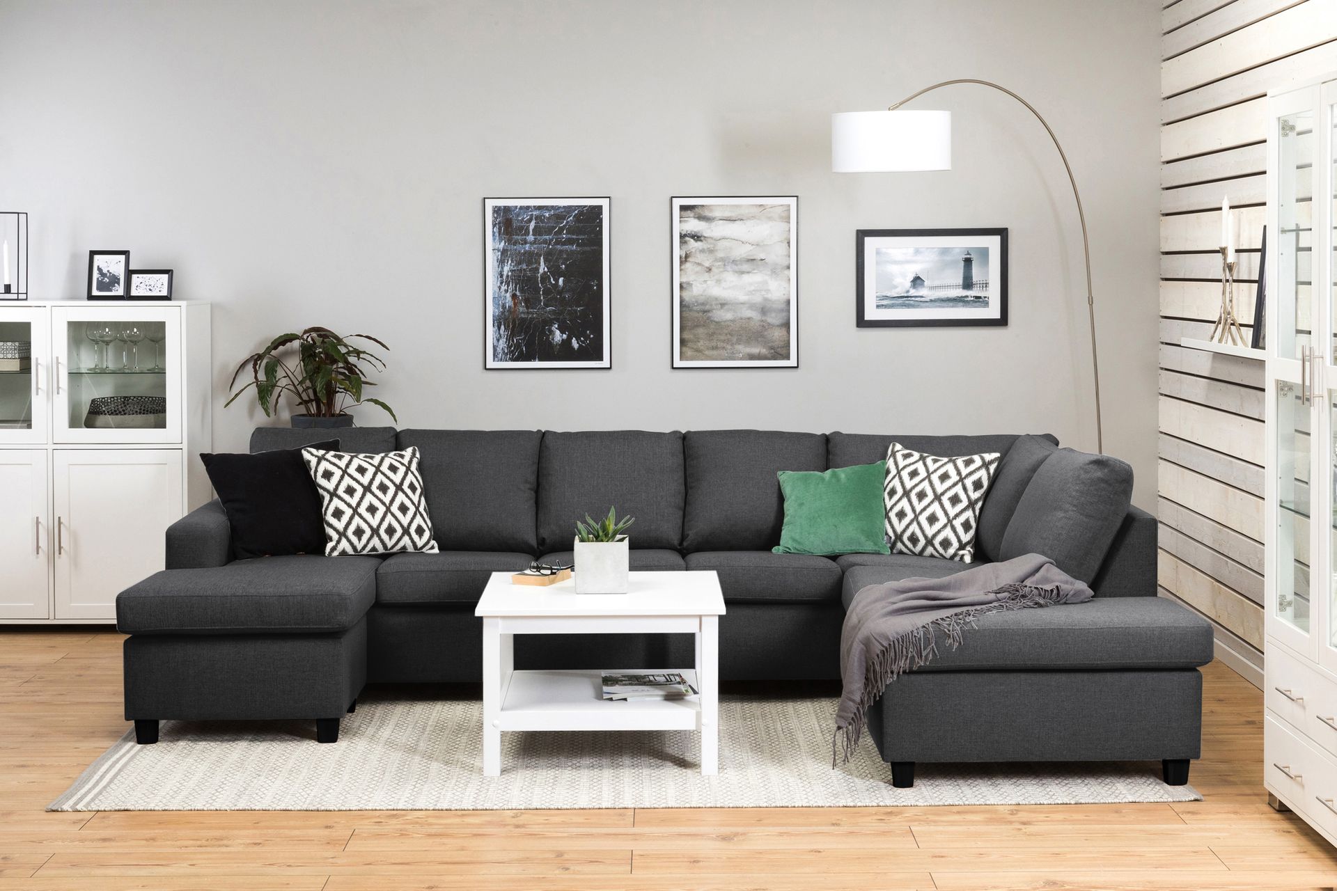 Crazy 5-seters Høyrevendt U-formet X-Large Sofa med Divan og Sjeselong i Stoff - Mørk grå - Møbler - Sofaer - U-sofa
