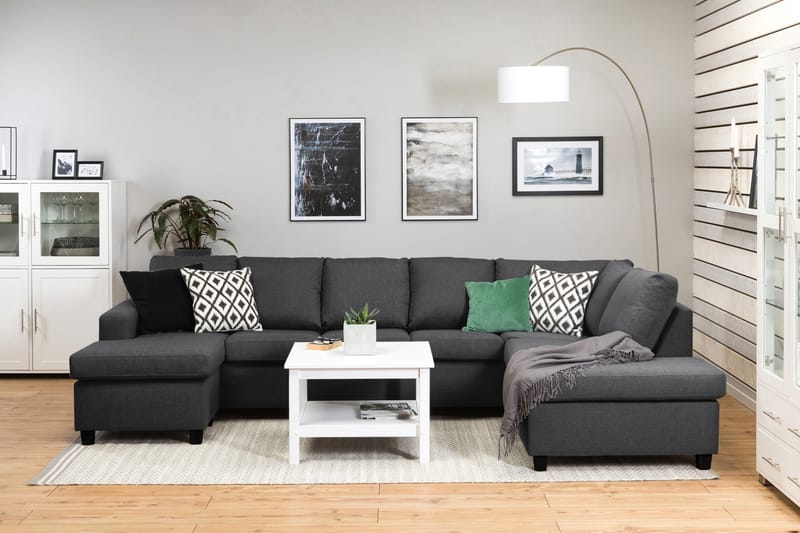 Crazy 5-seters Høyrevendt U-formet X-Large Sofa med Divan og Sjeselong i Stoff - Mørk grå - Møbler - Sofaer - U-sofa