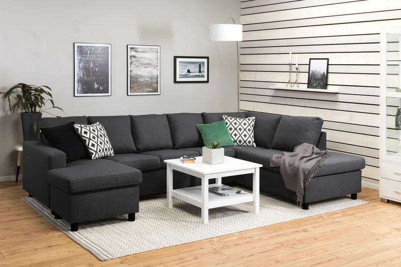 Crazy 5-seters Høyrevendt U-formet X-Large Sofa med Divan og Sjeselong i Stoff - Mørk grå - Møbler - Sofaer - U-sofa