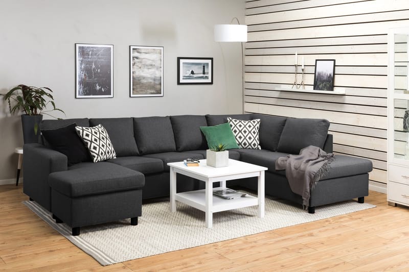 Crazy 5-seters Høyrevendt U-formet X-Large Sofa med Divan og Sjeselong i Stoff - Mørk grå - Møbler - Sofaer - U-sofa