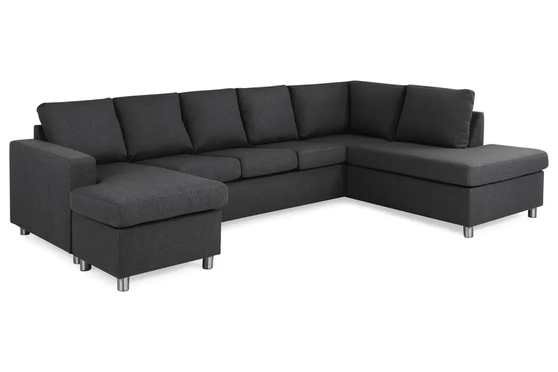 Crazy 5-seters Høyrevendt U-formet X-Large Sofa med Divan og Sjeselong i Stoff - Mørk grå - Møbler - Sofaer - U-sofa