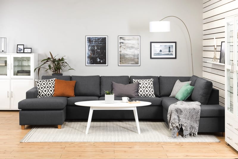 Crazy 5-seters Høyrevendt U-formet X-Large Sofa med Divan og Sjeselong i Stoff - Mørk grå - Møbler - Sofaer - U-sofa