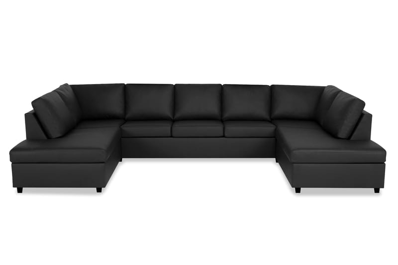 Crazy 5-seters U-formet Sofa med Dobbel Sjeselong i Kunstlær - Svart - Møbler - Sofaer - U-sofa
