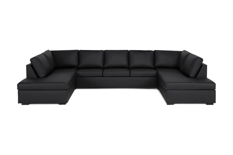 Crazy 5-seters U-formet Sofa med Dobbel Sjeselong i Kunstlær - Svart - Møbler - Sofaer - Skinnsofaer