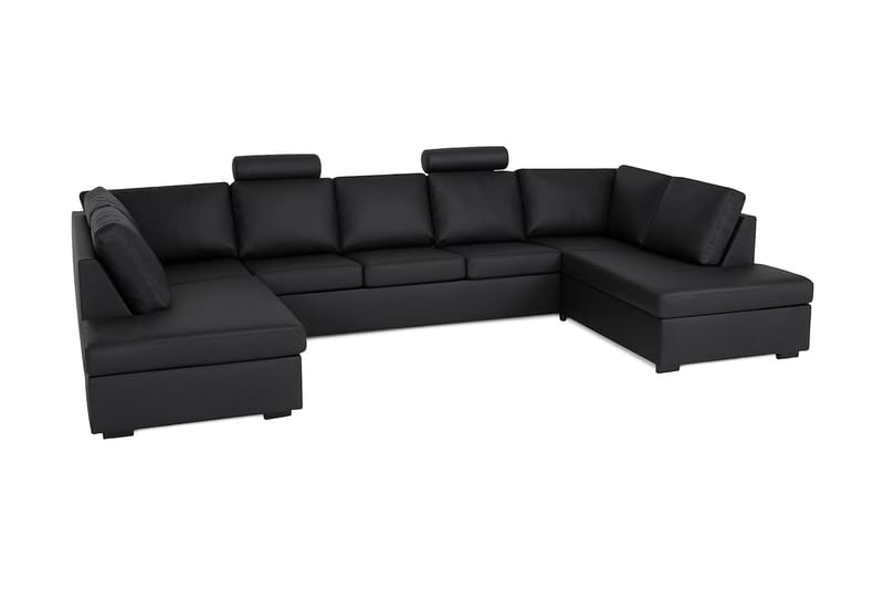 Crazy 5-seters U-formet Sofa med Dobbel Sjeselong i Kunstlær - Svart - Møbler - Sofaer - Skinnsofaer