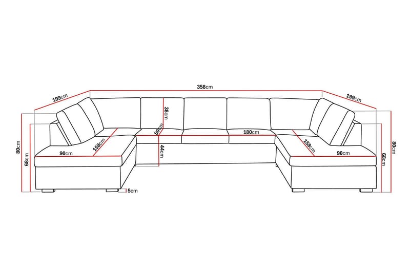 Crazy 5-seters U-formet Sofa med Dobbel Sjeselong i Kunstlær - Svart - Møbler - Sofaer - Skinnsofaer