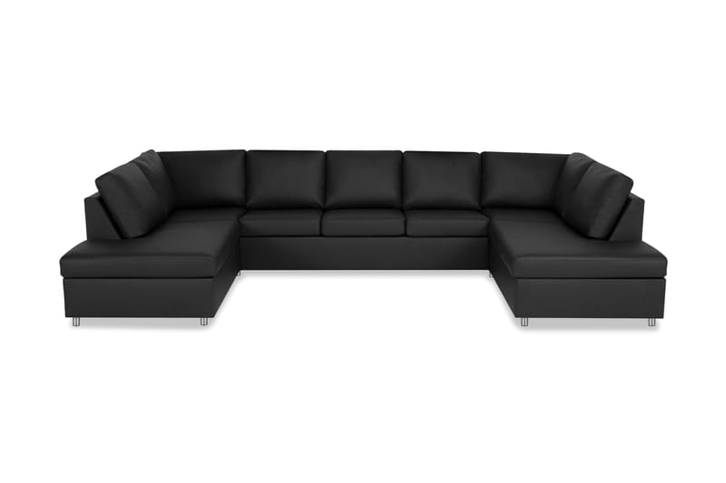 Crazy 5-seters U-formet Sofa med Dobbel Sjeselong i Kunstlær - Svart - Møbler - Sofaer - U-sofa