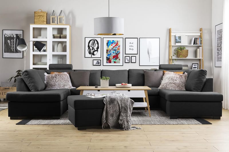 Crazy 5-seters U-formet Sofa med Dobbel Sjeselong i Stoff - Antrasitt - Møbler - Sofaer - Skinnsofaer