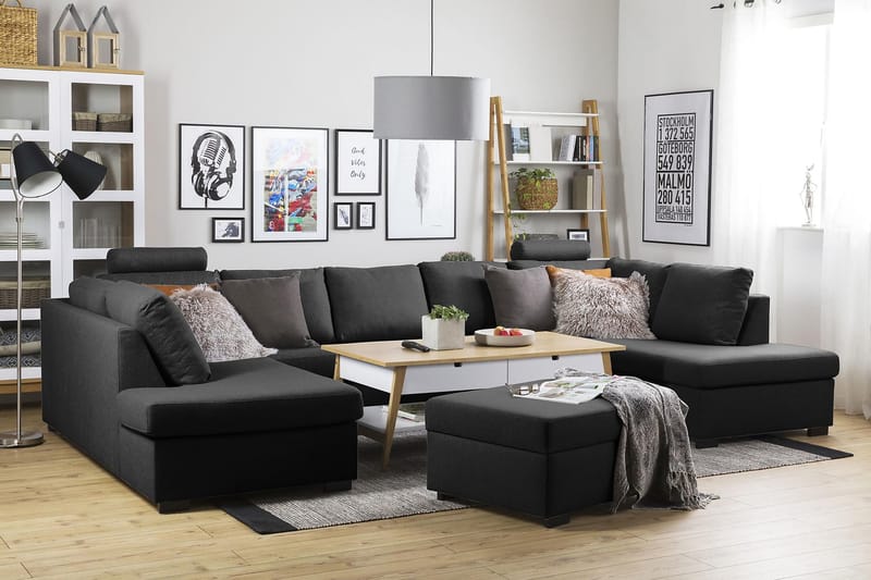 Crazy 5-seters U-formet Sofa med Dobbel Sjeselong i Stoff - Antrasitt - Møbler - Sofaer - Skinnsofaer