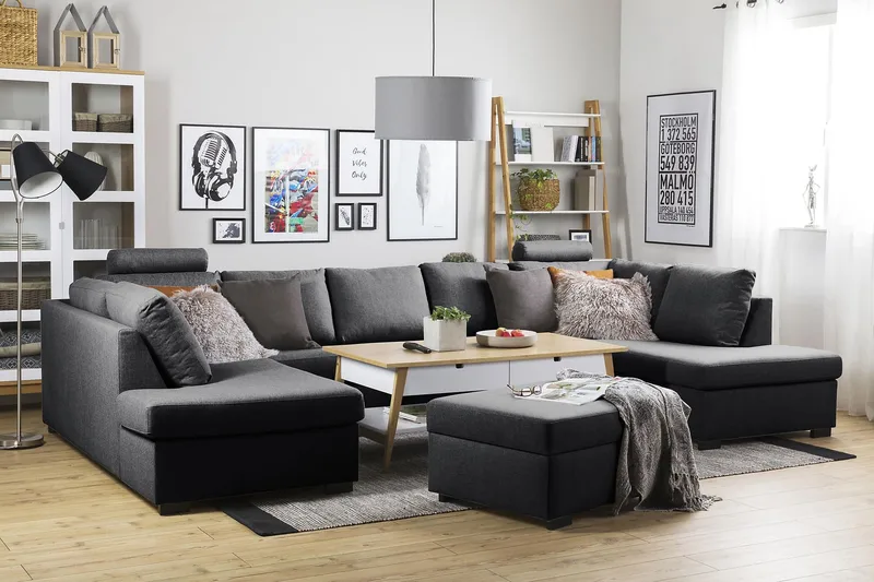 Crazy 5-seters U-formet Sofa med Dobbel Sjeselong i Stoff - Mørk grå - Møbler - Sofaer - U-sofa