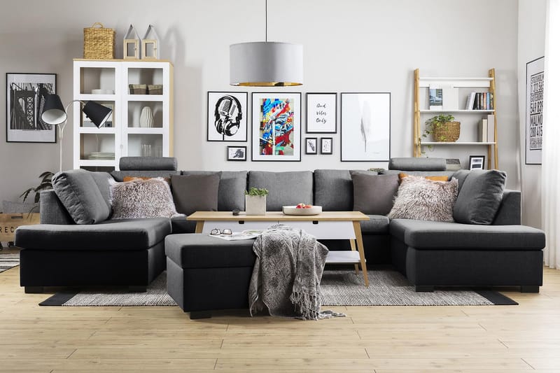 Crazy 5-seters U-formet Sofa med Dobbel Sjeselong i Stoff - Mørk grå - Møbler - Sofaer - U-sofa
