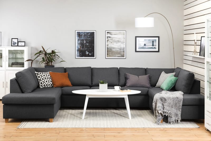 Crazy 5-seters U-formet Sofa med Dobbel Sjeselong i Stoff - Mørk grå - Møbler - Sofaer - U-sofa