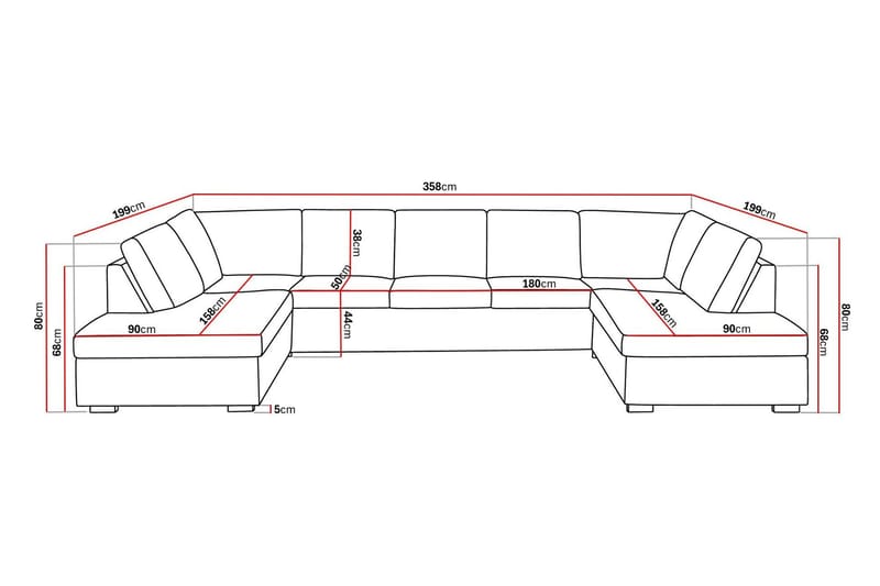 Crazy 5-seters U-formet Sofa med Dobbel Sjeselong i Stoff - Mørk grå - Møbler - Sofaer - U-sofa