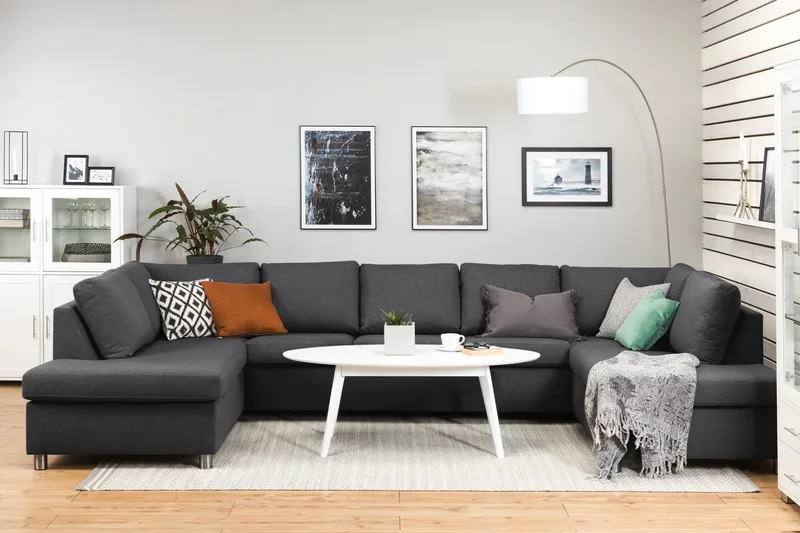 Crazy 5-seters U-formet Sofa med Dobbel Sjeselong i Stoff - Mørk grå - Møbler - Sofaer - U-sofa