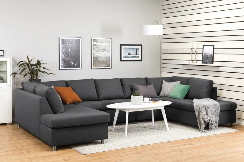 Crazy 5-seters U-formet Sofa med Dobbel Sjeselong i Stoff - Mørk grå - Møbler - Sofaer - U-sofa
