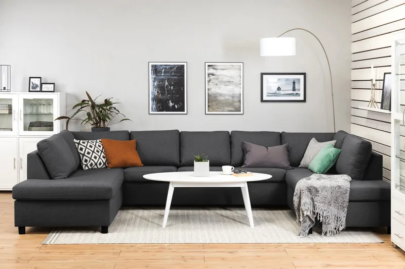 Crazy 5-seters U-formet Sofa med Dobbel Sjeselong i Stoff - Mørk grå - Møbler - Sofaer - U-sofa