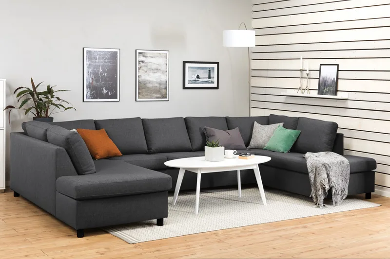 Crazy 5-seters U-formet Sofa med Dobbel Sjeselong i Stoff - Mørk grå - Møbler - Sofaer - U-sofa